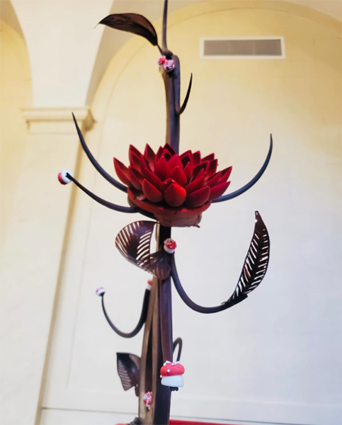 Close Up of Red Chocolate Flower from Thanksgiving Chocolate Showpiece 2023