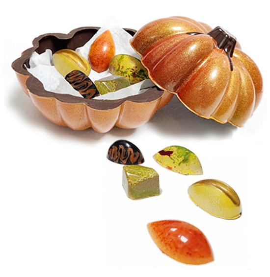 Pumpkin Chocolate Gift and Bon Bon Box filled with an assortment of seasonal new flavors